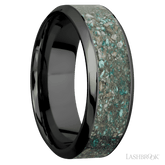 8 mm wide/High Bevel/Zirconium band with one 5 mm Centered inlay of Ocean Jasper